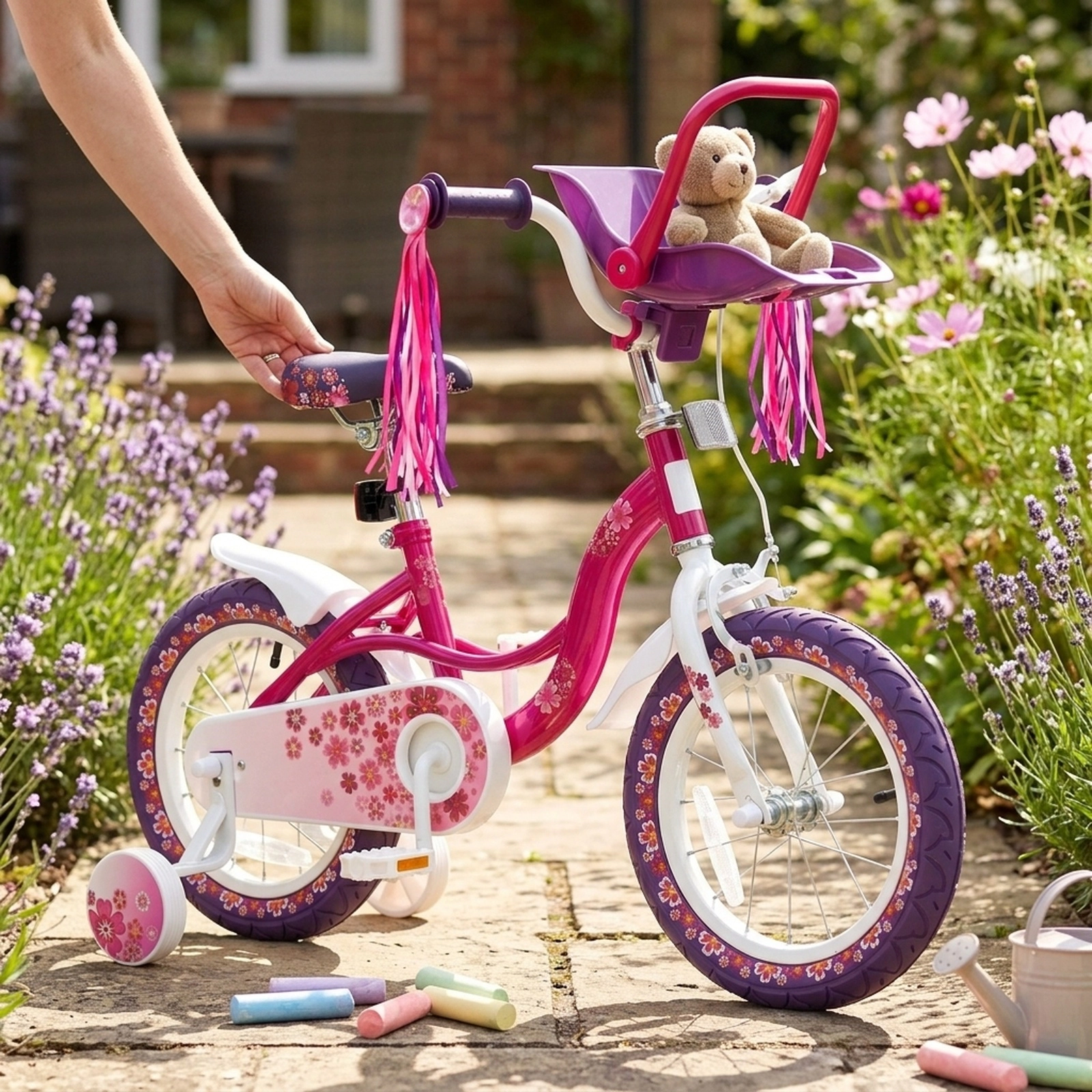 16-in Girls Bike Detachable Doll Seat Removable Training Wheels Hand/Coaster Brakes Wheel Reflectors Ages 4-7 Pink