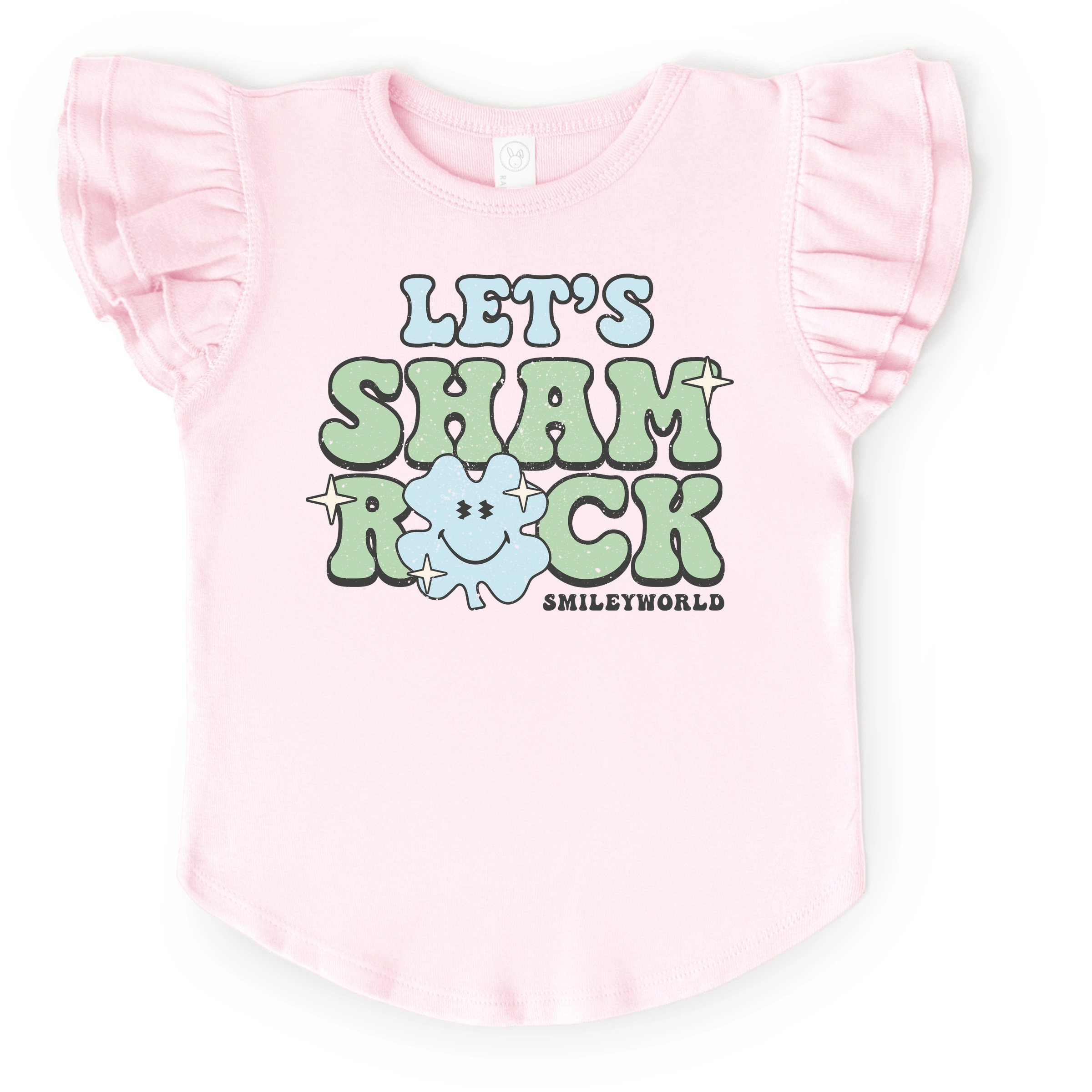 The Juniper Shop - Girl's Flutter Sleeve Graphic T-Shirt SmileyWorld Let's Shamrock