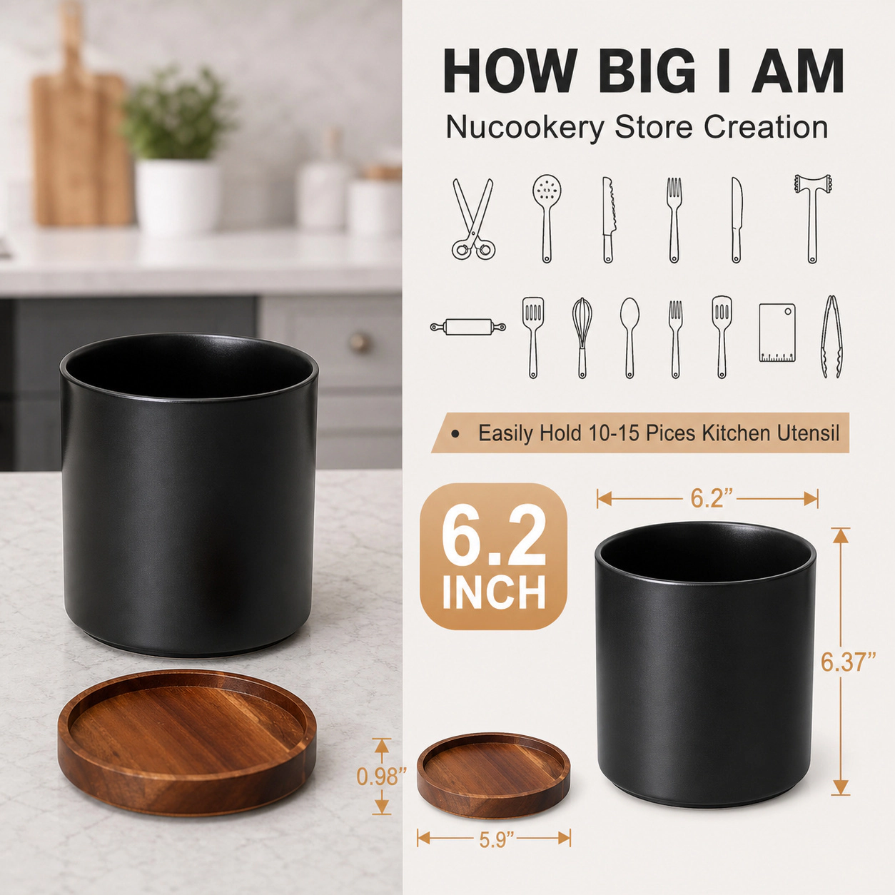 WZK 360 Rotating Ceramic 20 Pcs Kitchen Utensil Holder