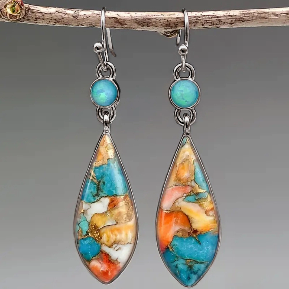 Bohemian Teardrop Blue Turquoise Dangle Hook Earrings for Women