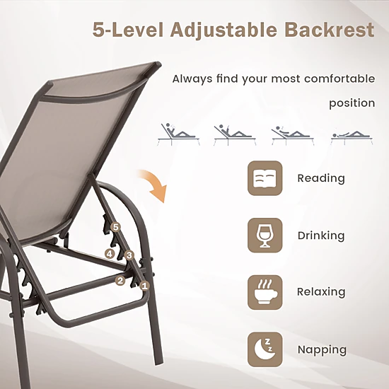 SUGIFT 2-Piece Adjustable Outdoor Patio Chaise Lounge Chair Set Fabric Seat Reclining Armrests 350-lb Capacity Brown