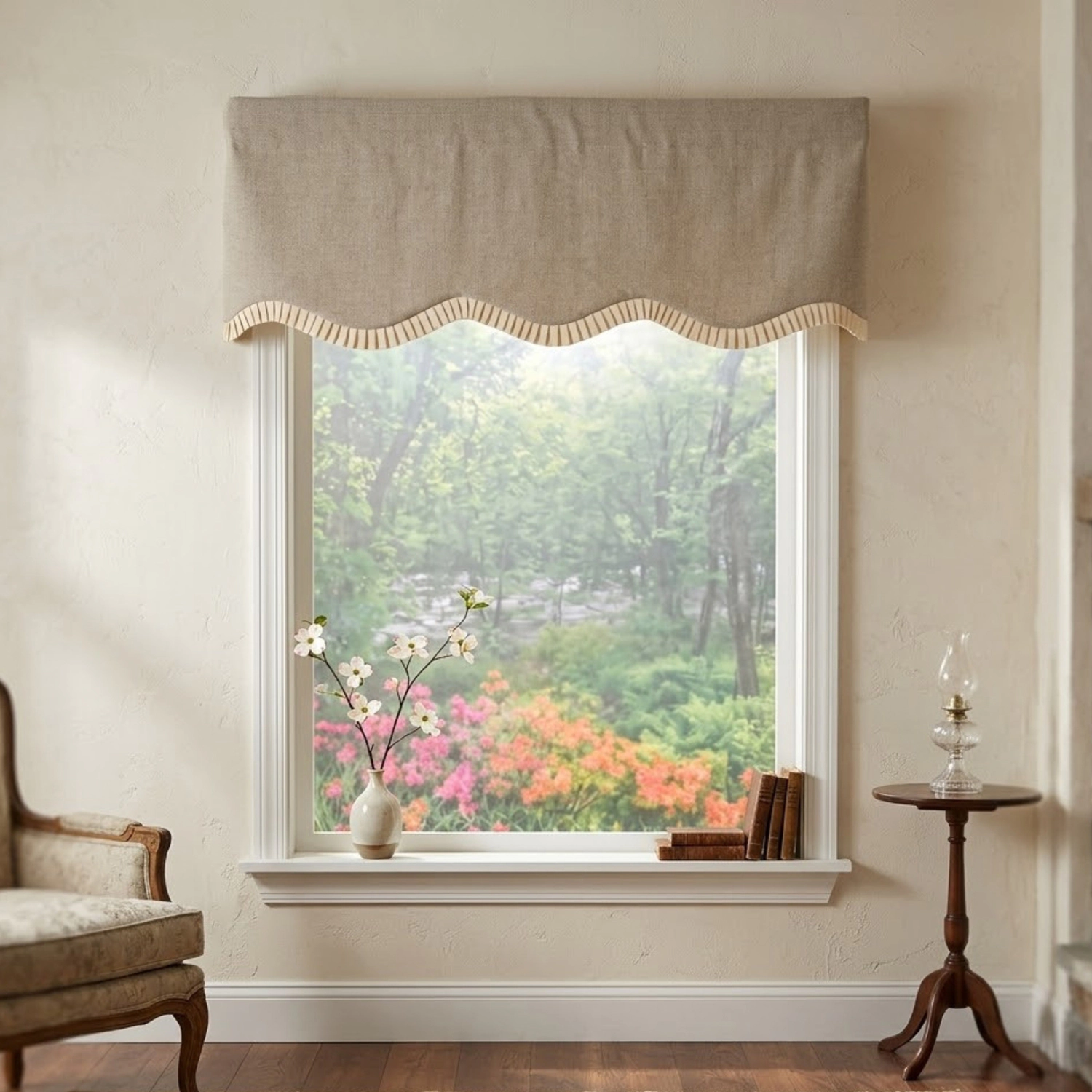 RLF Home Denton Ruffled Provance Window Valance 100% Cotton Lined Rod Pocket 50" x 17" Beige