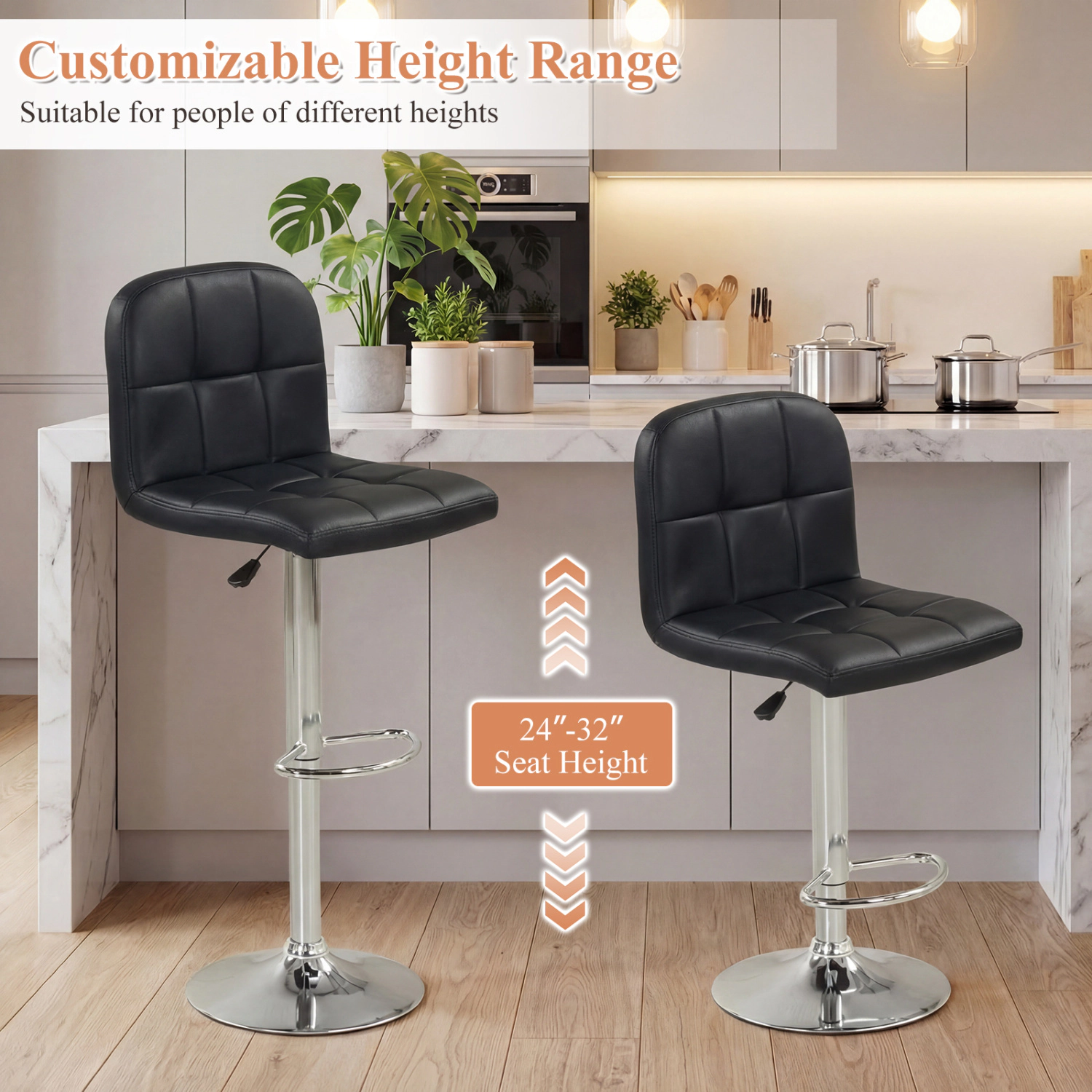 LJG Swivel Bar Stools Set of 2 with Footrests and Metal Base