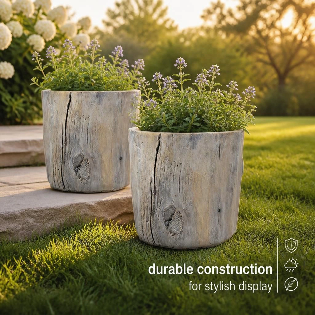 WOW PIONEER Solid Cement Outdoor Garden Planter Pot for Planting Flowers Herbs and Greenery