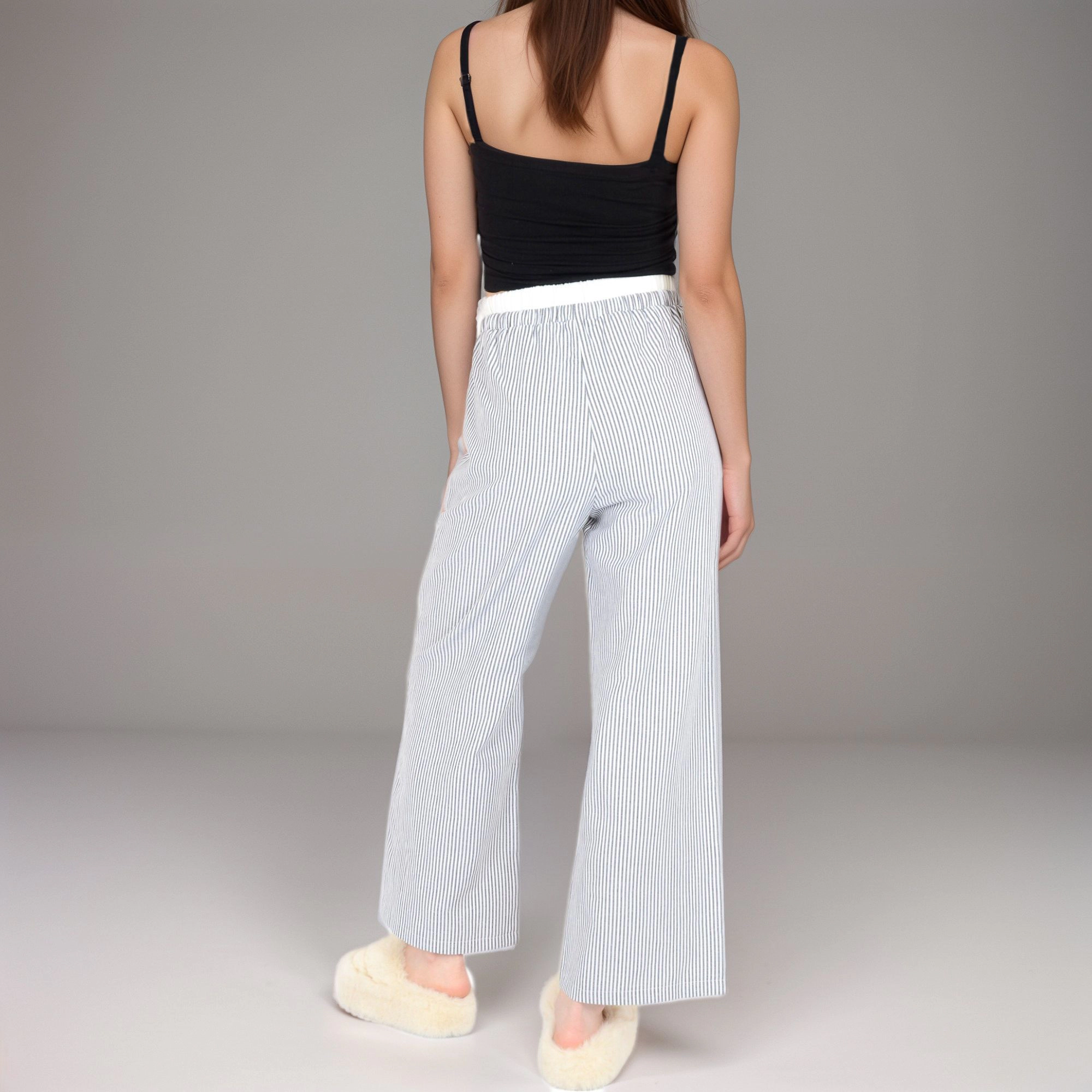 Anna-Kaci Women's Striped Wide Leg Lounge Pants with Elastic Waistband Drawstring and Relaxed Full-Length Fit