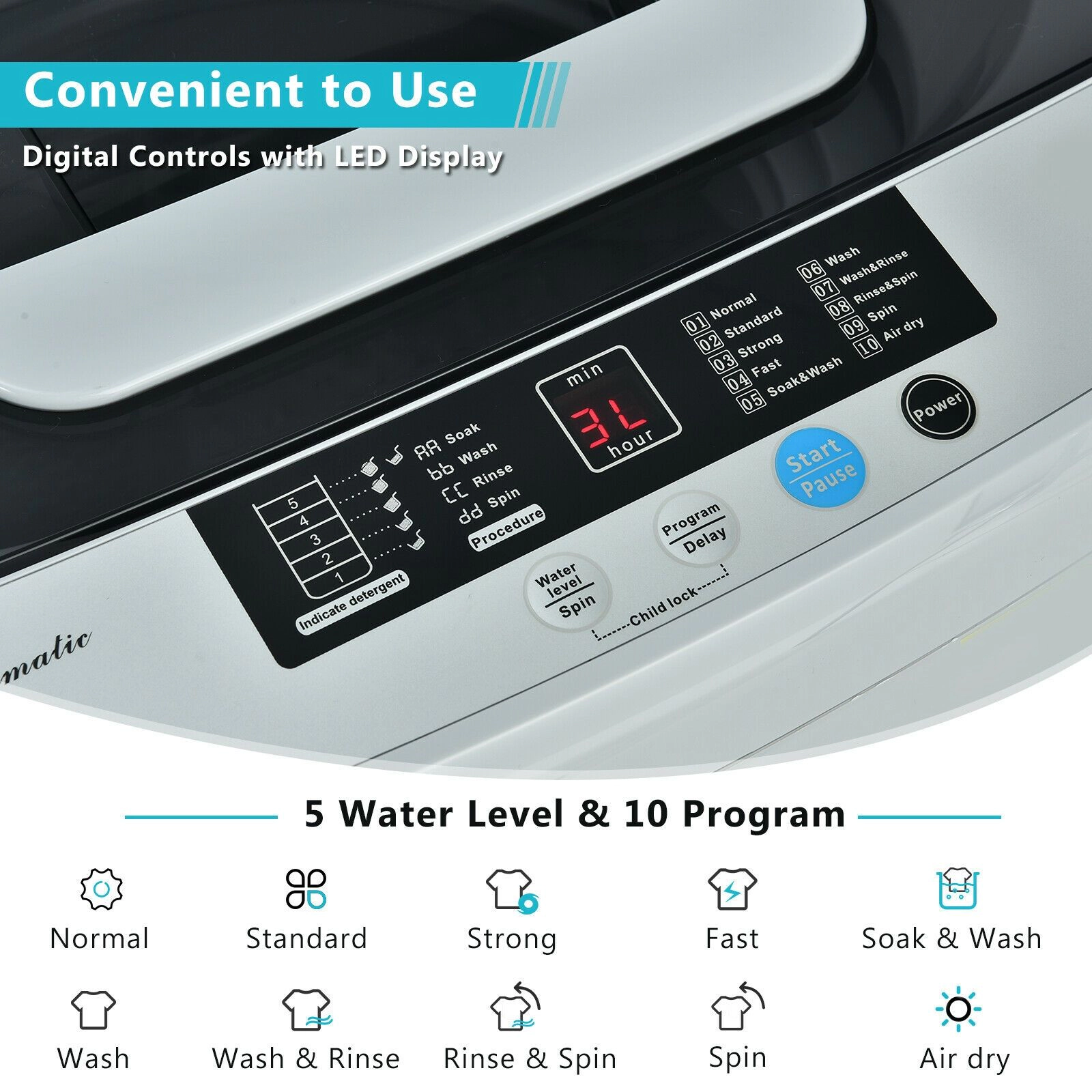 SlickBlue Portable Washing Machine with Stainless Steel Tub and Spinner