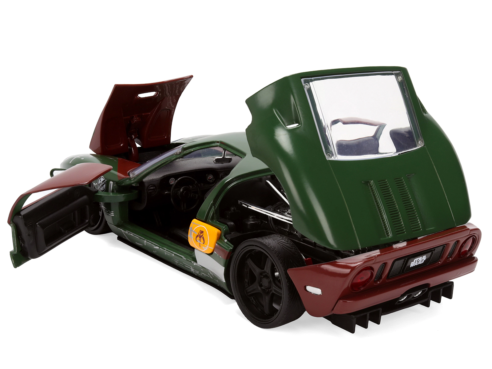 Jada 2005 Ford GT Green (Weathered) with Graphics and Boba Fett Figure "Star Wars" Franchise "Hollywood Rides"
