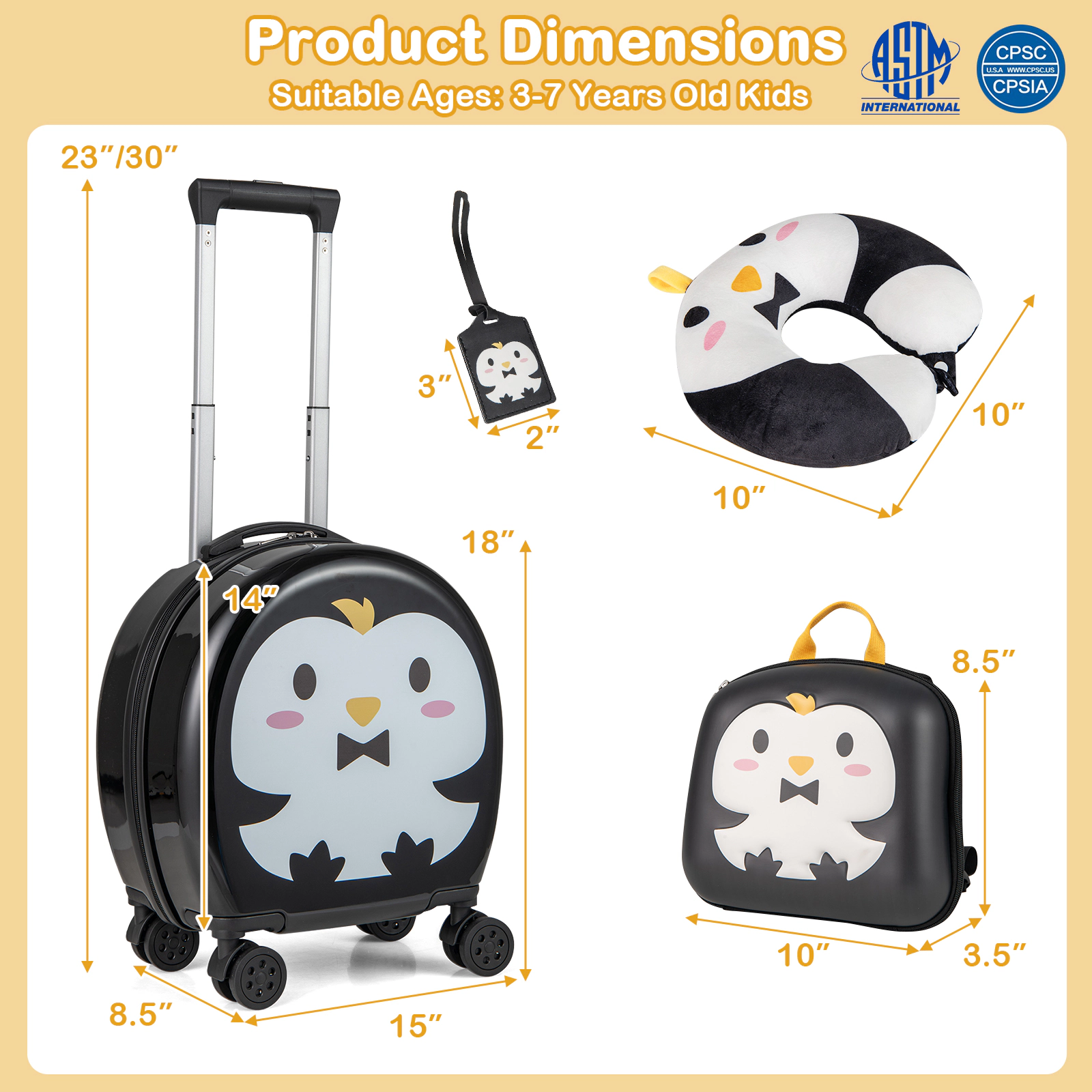 Hivvago Kids Luggage Set with Rolling Suitcase and Backpack