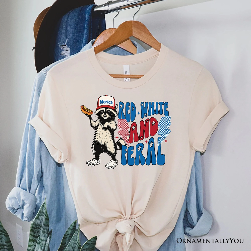 OrnamentallyYou Unisex Red White & Feral Raccoon T-Shirt