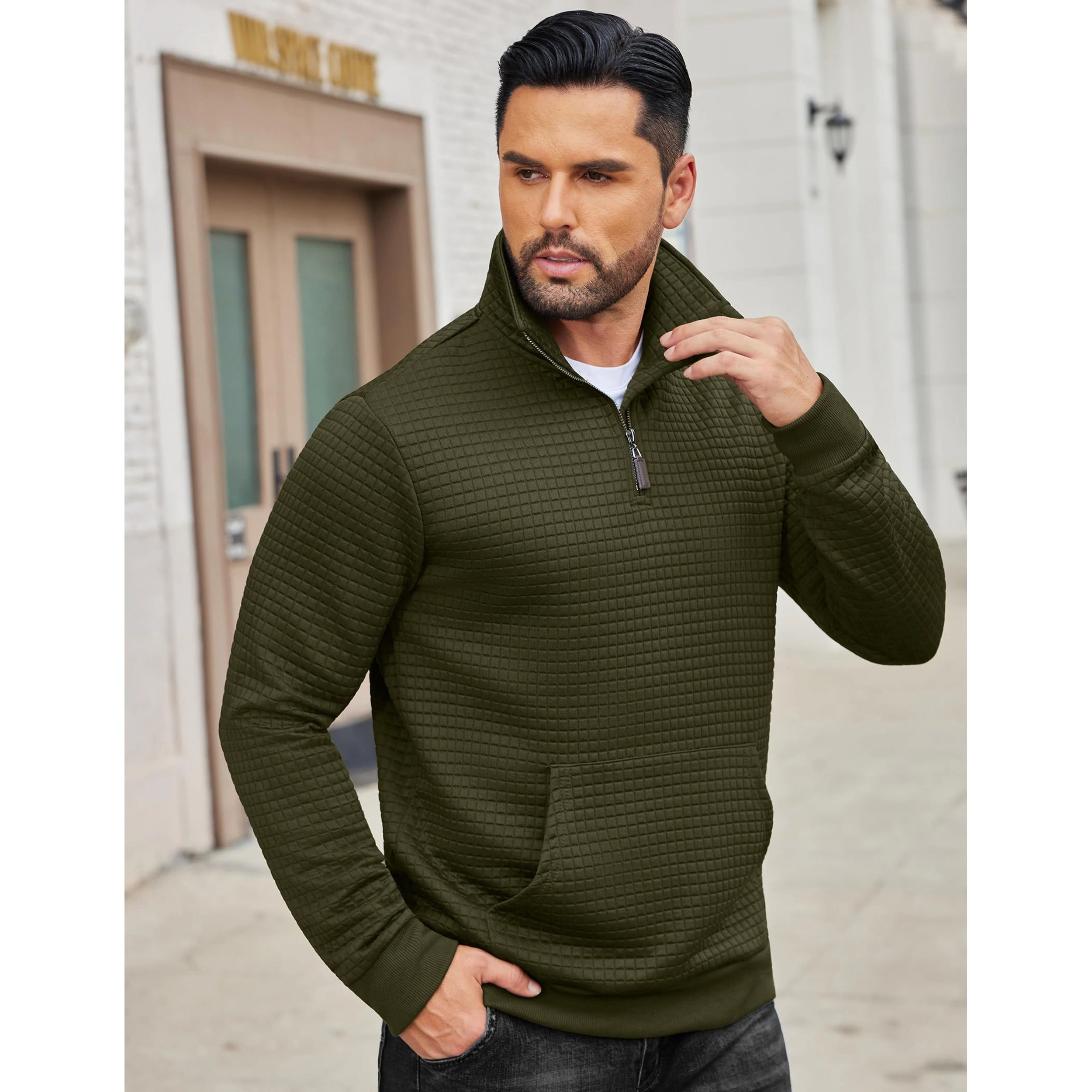 COOFANDY Men's Regular Fit Textured Quarter Zip Pullover Sweater