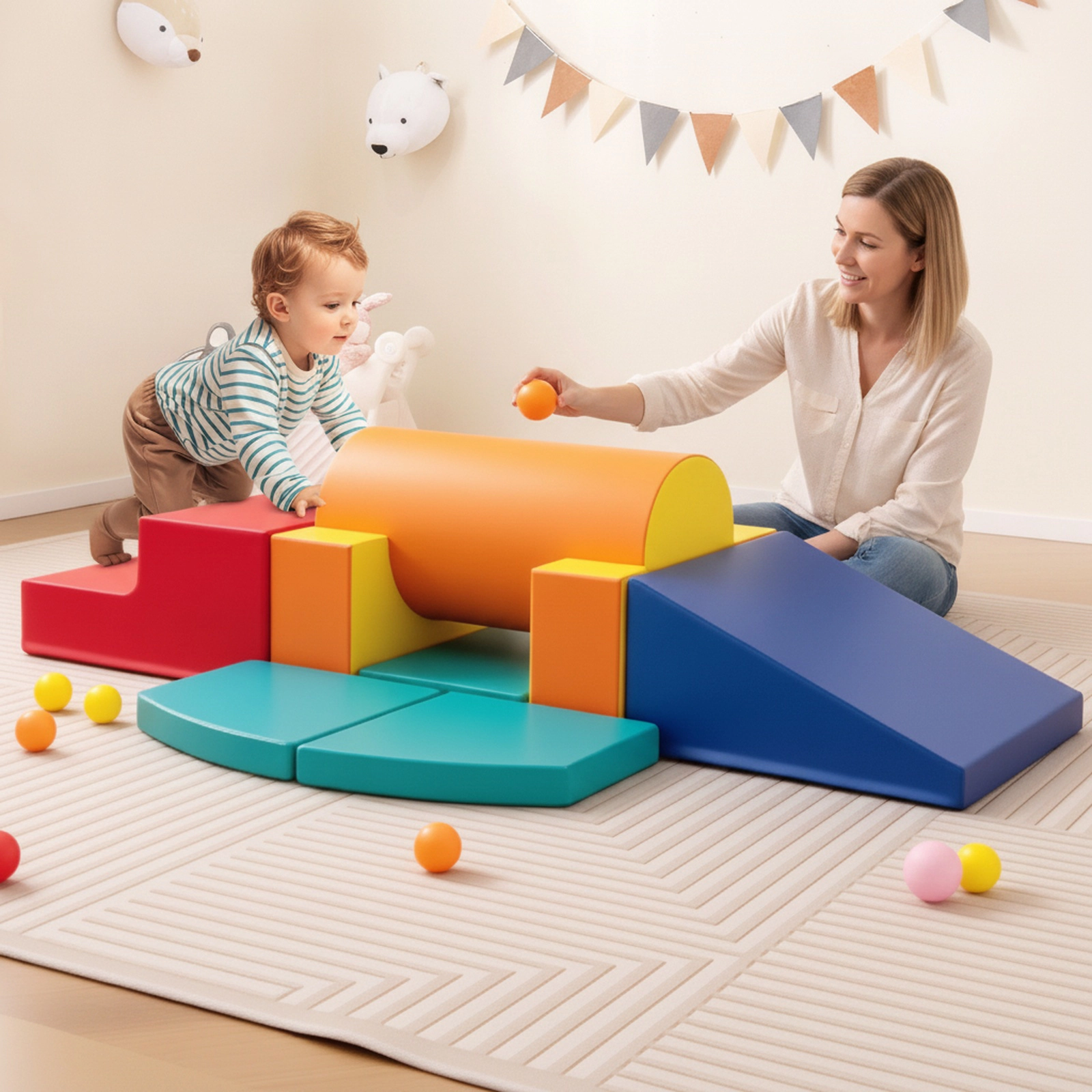 10-Piece Toddler Foam Climbing Blocks Wear-Resistant PU Leather Soft Play Set Ages 12-36 Months Colorful