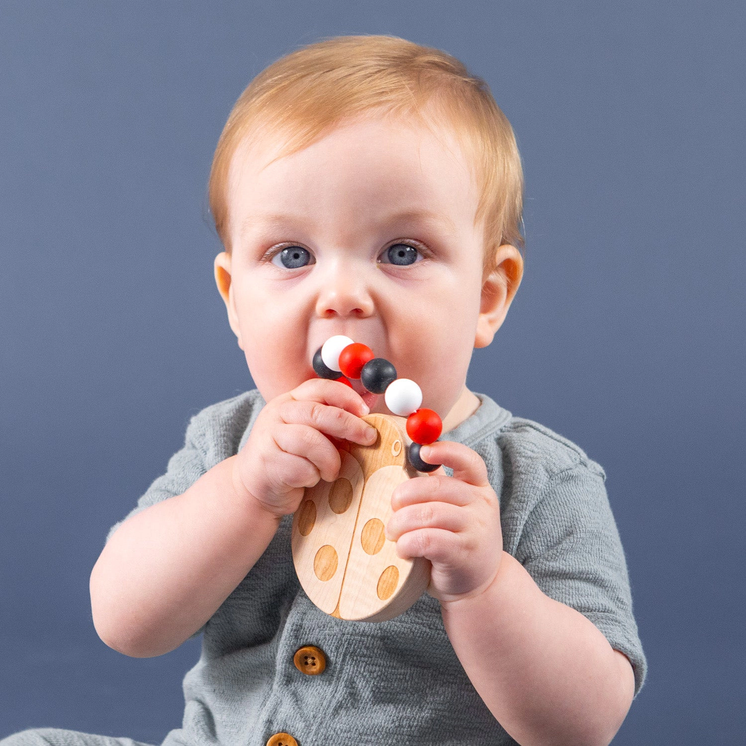 Ladybug Silicone Bead Teether with Organic Cotton Bag - Made in USA
