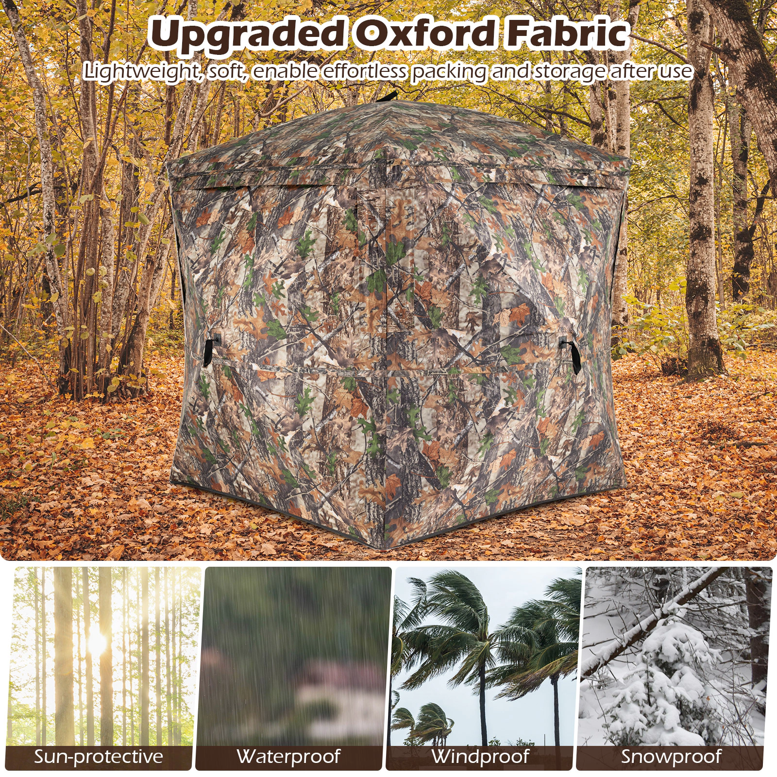SUGIFT Camouflage 270-Degree See-Through Hunting Blind Tent with Silent Magnetic Door and Carrying Bag
