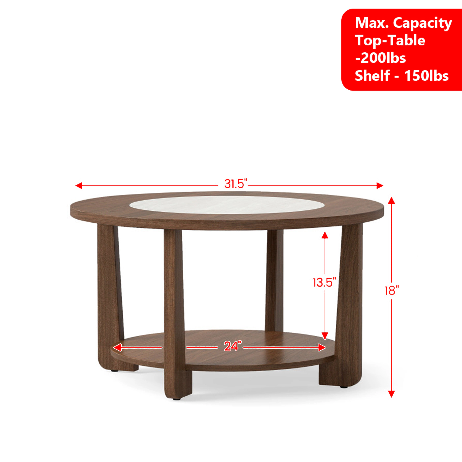 Hivvago Round Living Room Coffee Table with Contrasting Top and Open Display Shelf