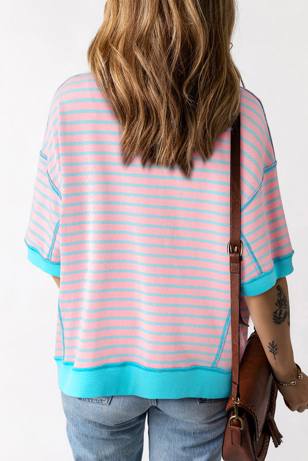 Threaded Pear Women's Adley Stripe Oversized Exposed Seam High Low Top