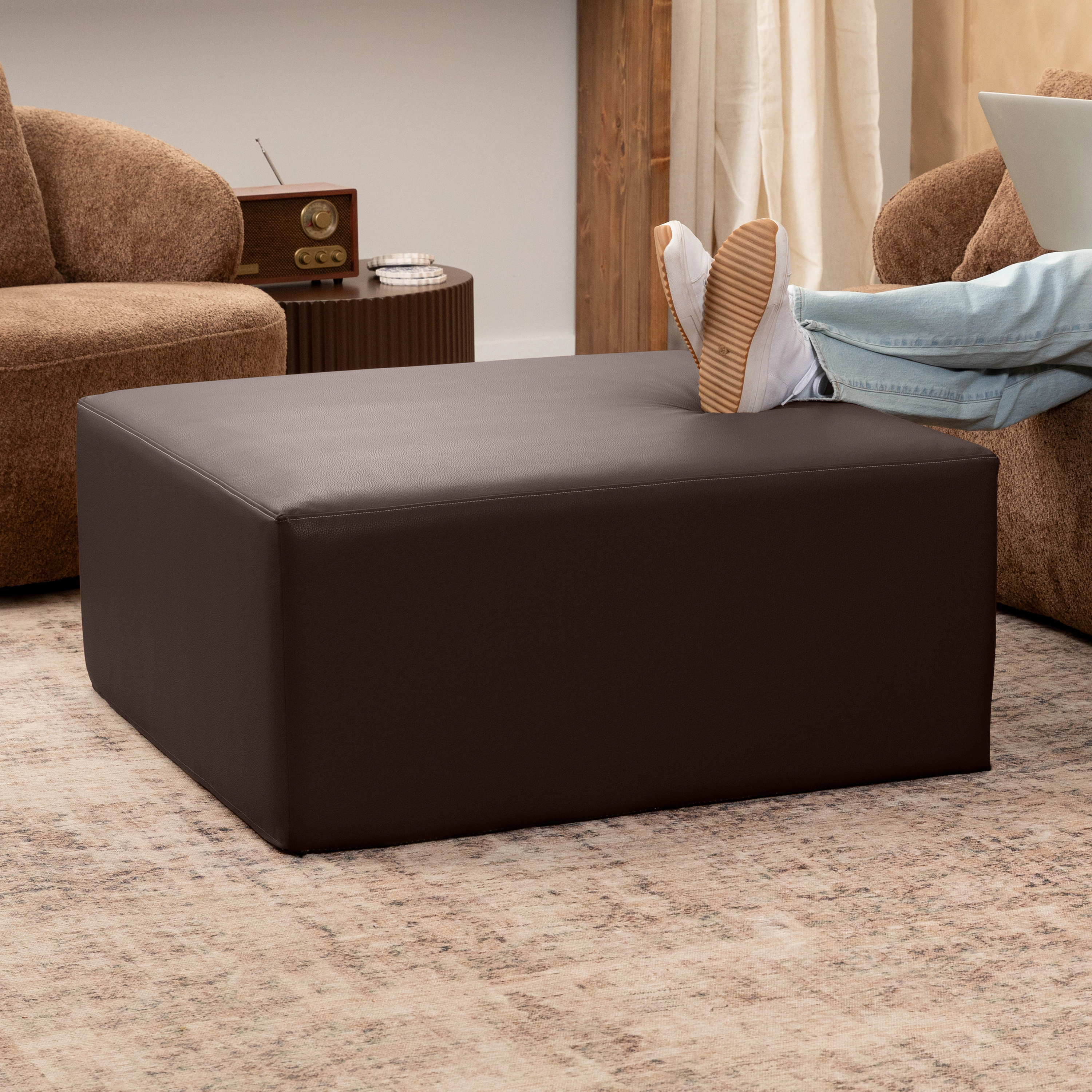 Jaxx Fairlie Couch Ottoman - Oversized Square Foam Coffee Table Ottoman, 36", Premium Faux Leather