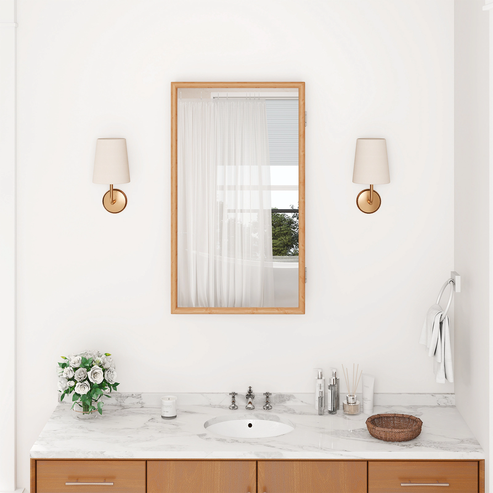 Slickblue Wall Mounted Bathroom Medicine Cabinet with Mirror Door and Adjustable Shelves