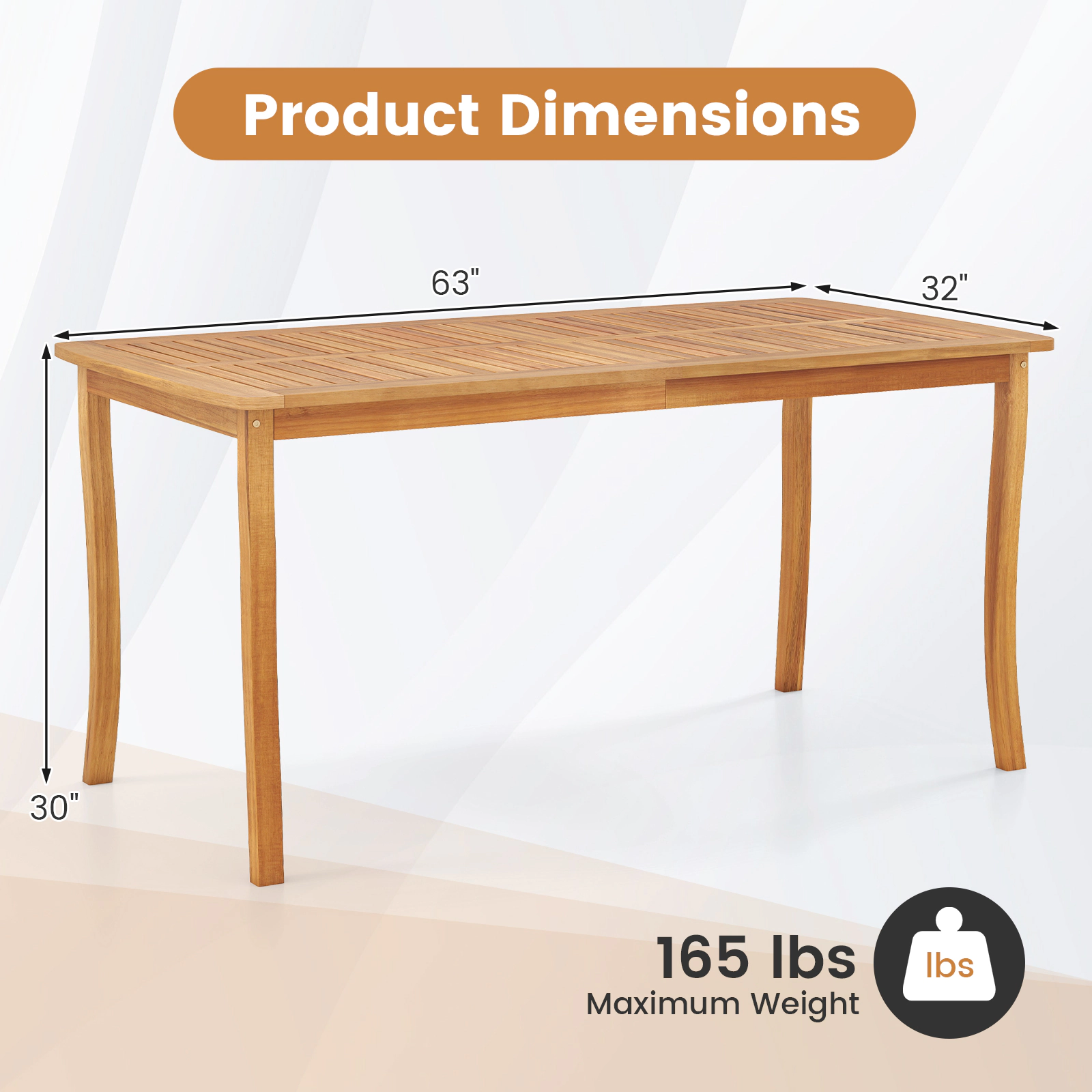 SUGIFT 63-In Natural Acacia Wood Farmhouse Patio Dining Table with Umbrella Hole