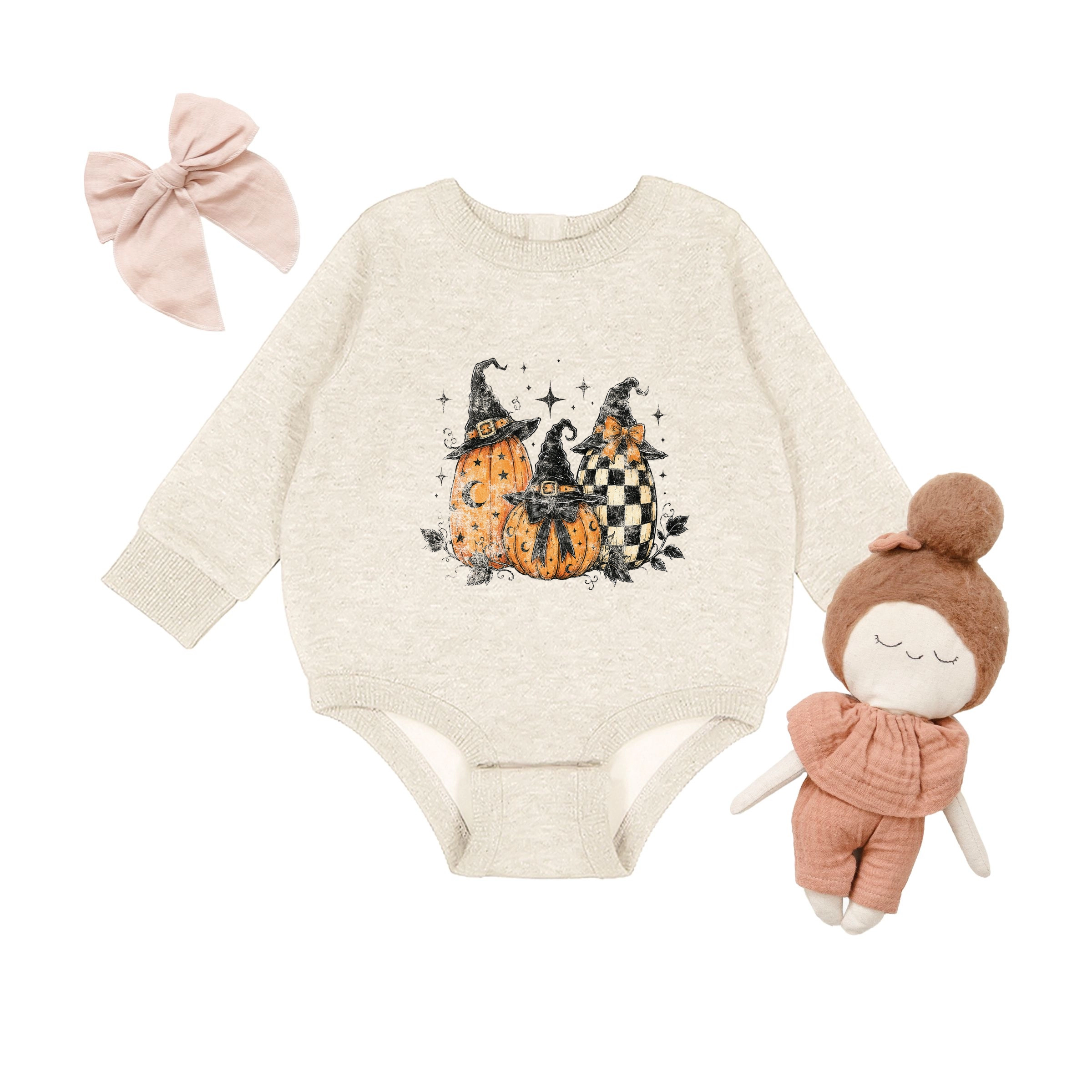 The Juniper Shop - Infant Fleece BodySuit Witch Hat Pumpkins