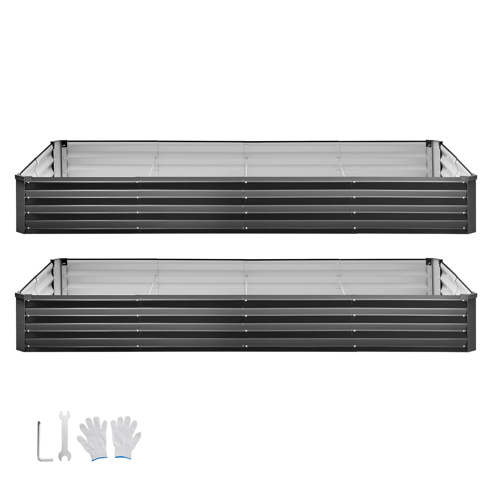 HONGGE 2-Pack Rectangular Aluminum-Zinc Raised Garden Bed, 8 x 4 x 1 ft Open-Bottom Outdoor Planter Boxes, Dark Gray