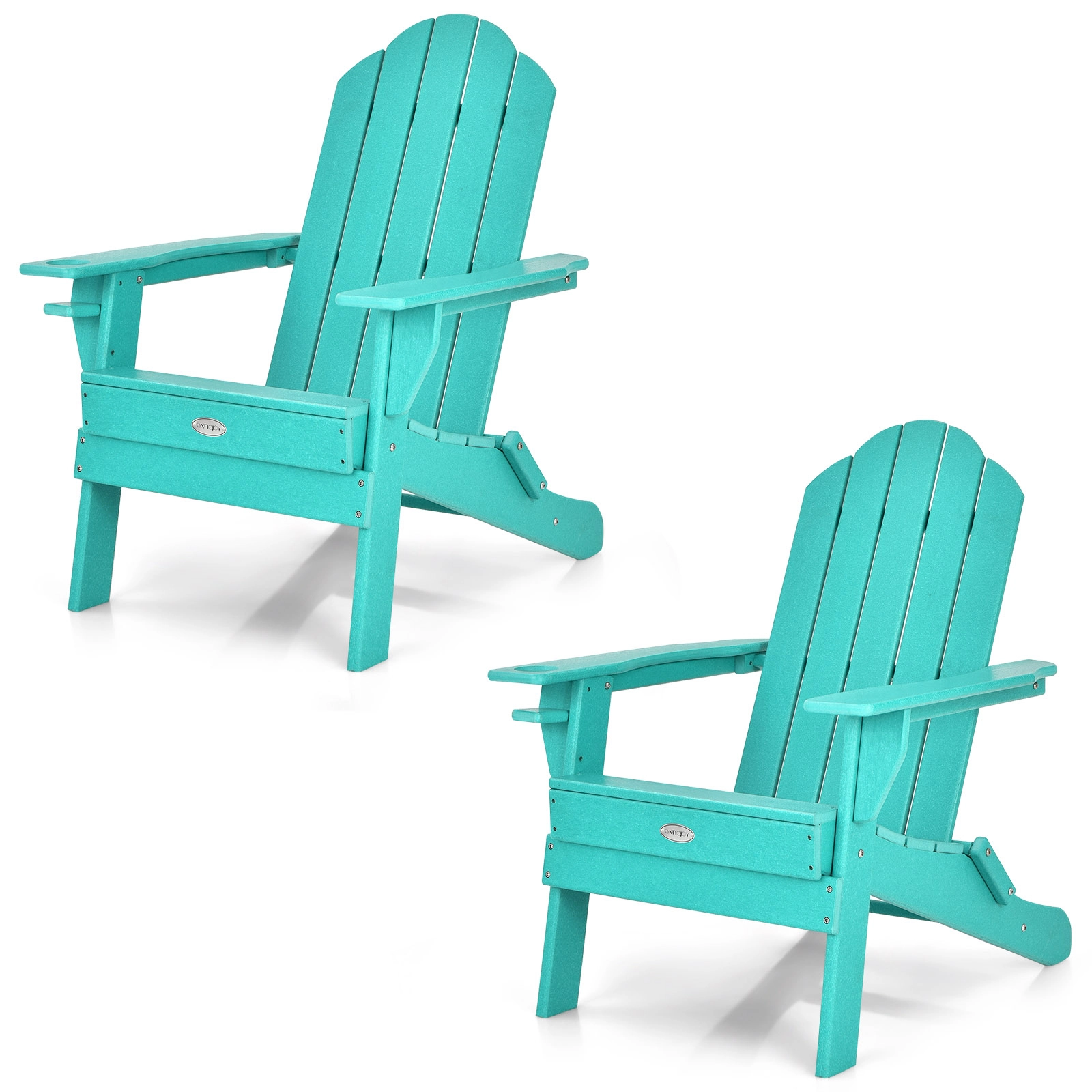 SUGIFT 330-lb Capacity Turquoise Fade Resistant PE Folding Adirondack Chair with Built-in Cup Holder