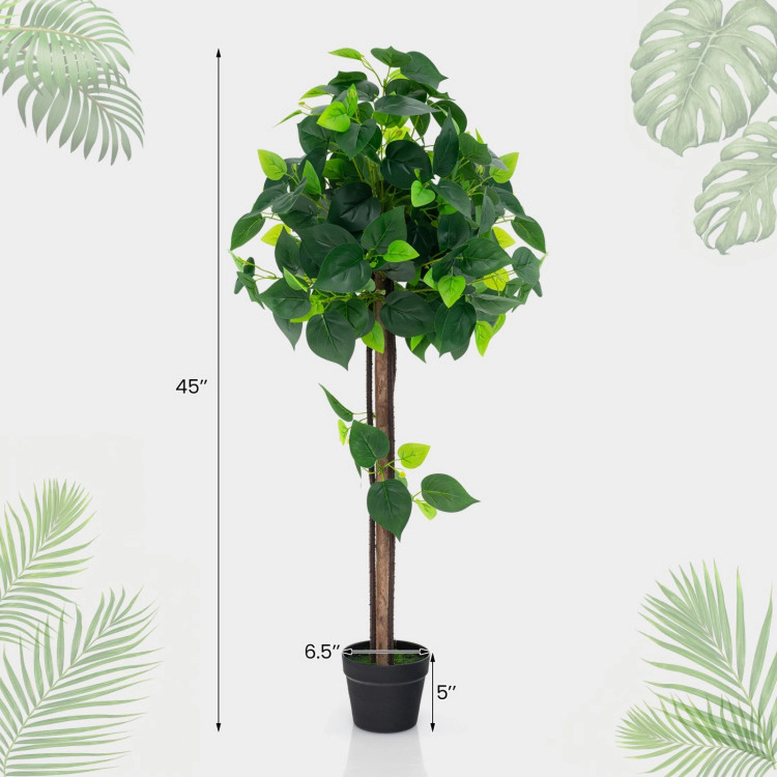 SUGIFT 45-in Real Wood Trunk Pongee Fabric Leaves Artificial Hydrangea Tree 6.5-in x 5-in Cement Pot 5.5-lb Green