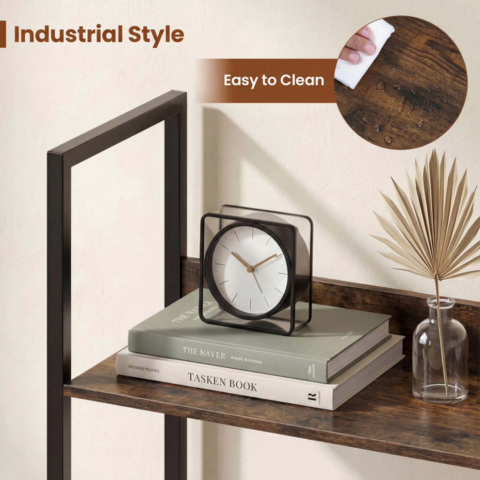 SUGIFT Rustic Brown 5-Tier Tall Bookshelf 61 in with Raised Back Panels