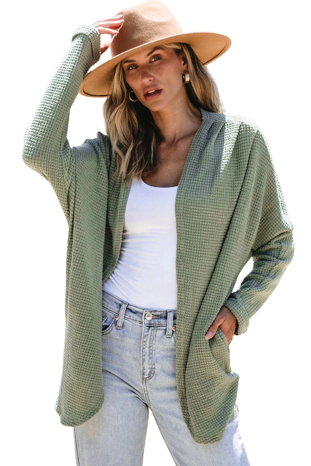Sol Living Womens Waffle Knit Open Front Cardigan