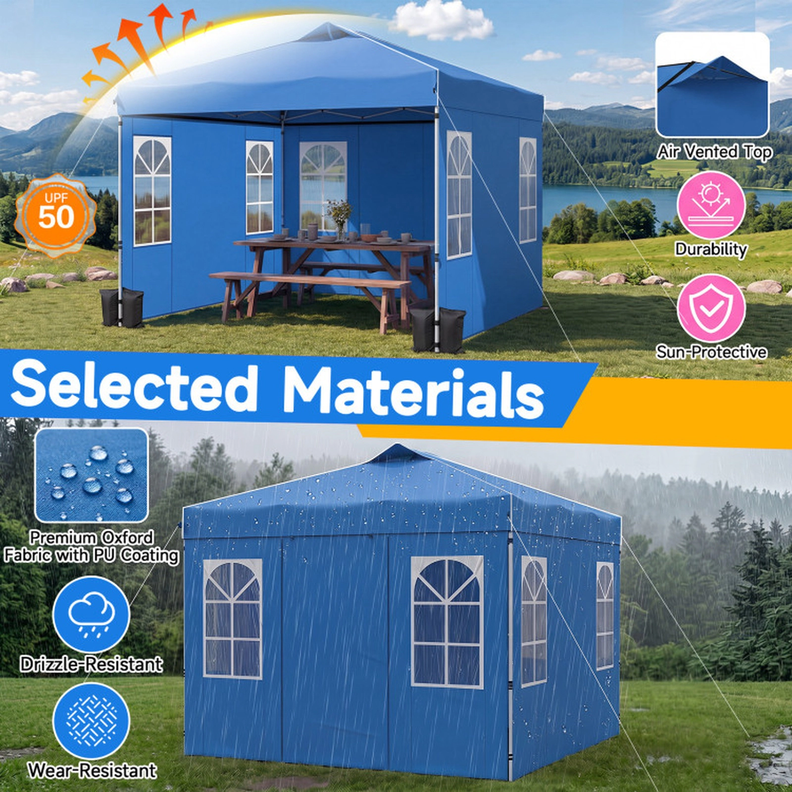 SUGIFT Blue Adjustable Pop Up Canopy Tent with 4 Removable Sidewalls and Carry Bag 10-ft W 10-ft D 8.5-ft H