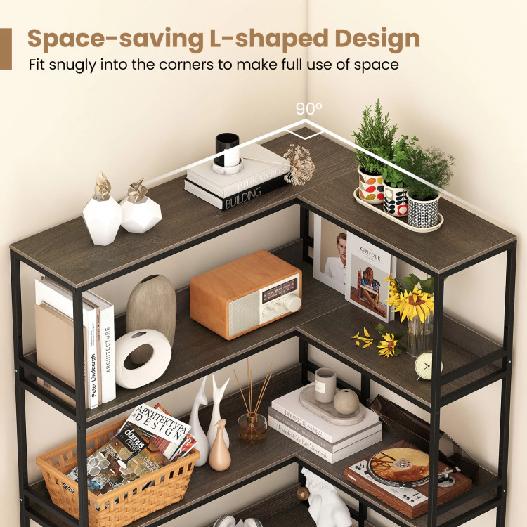 Hivvago Modern Corner Book Organizer with 5 Tiers