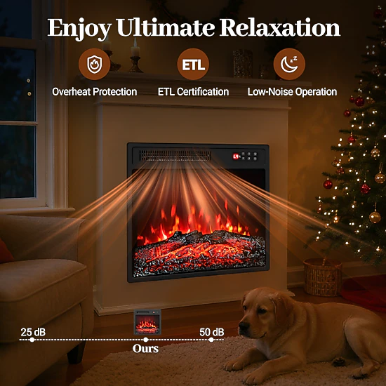 SUGIFT 18-Inch Recessed Electric Fireplace Insert, 5,100 BTU, 7 Flame Colors, Child Lock and Remote