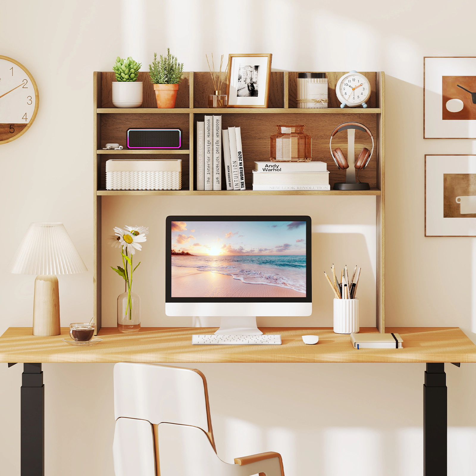 SUGIFT Desktop Bookshelf Countertop Storage Hutch with 6 Shelves and Adjustable Tier