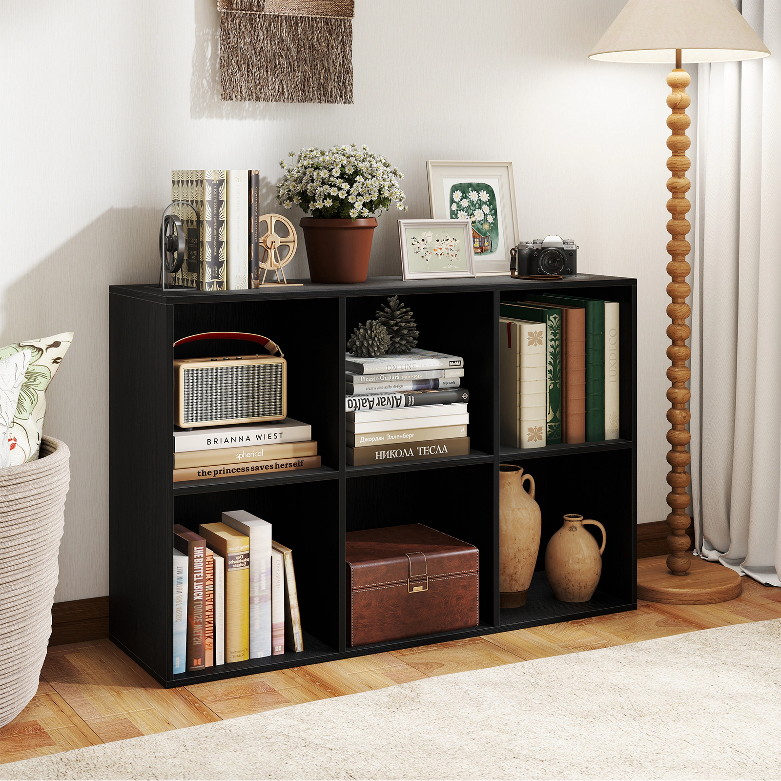 Costway 6-Cube Bookcase Modern 3-Tier Storage Organizer Horizontal Vertical Bookshelf Natural