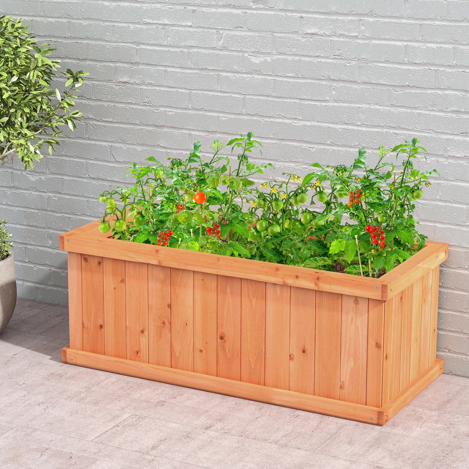 LJG Raised Garden Bed Wooden Planter Box with 4 Drainage Holes and Detachable Bottom Panels