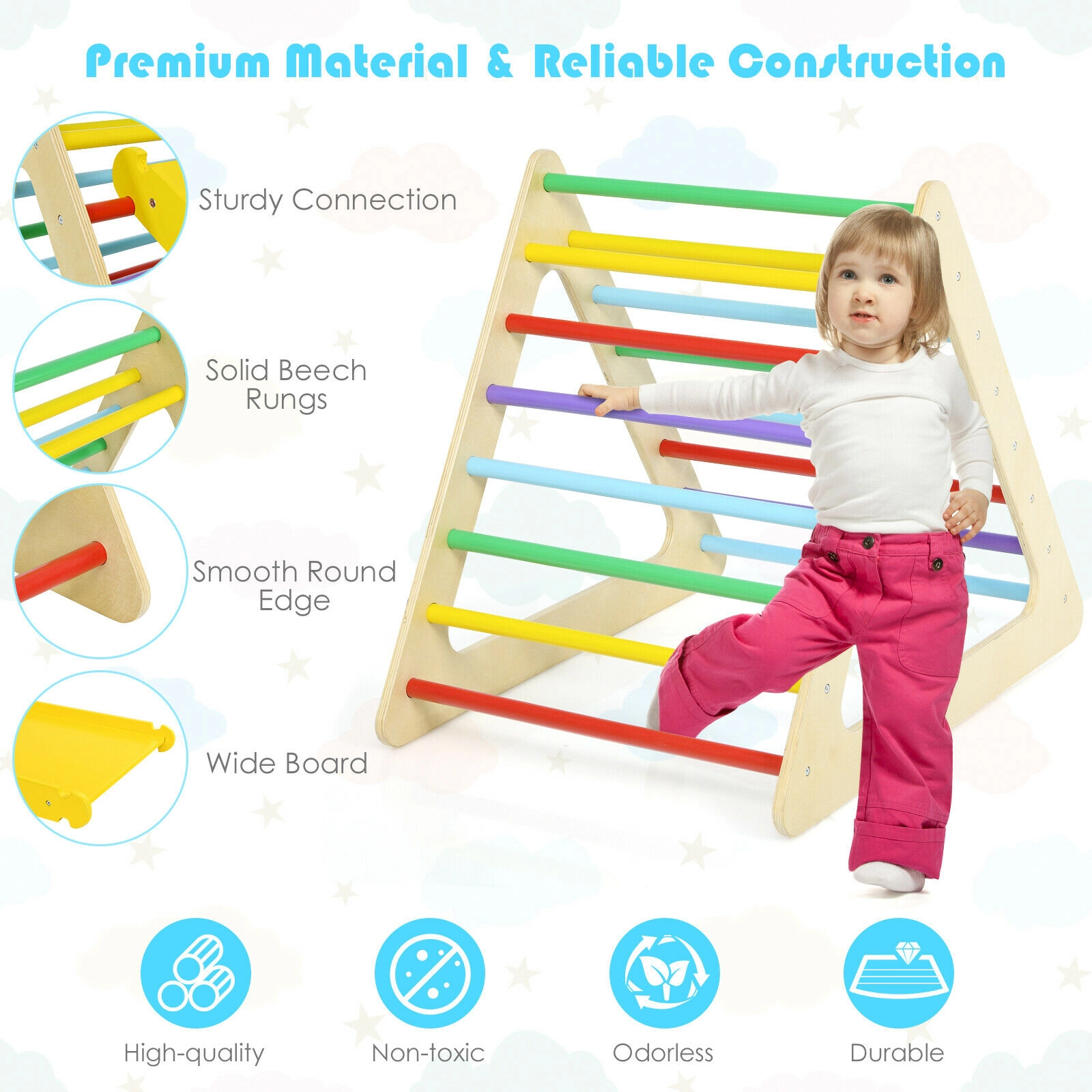 LJG 5 in 1 Kids Triangle Climber Play Gym Set with 2 Ramps