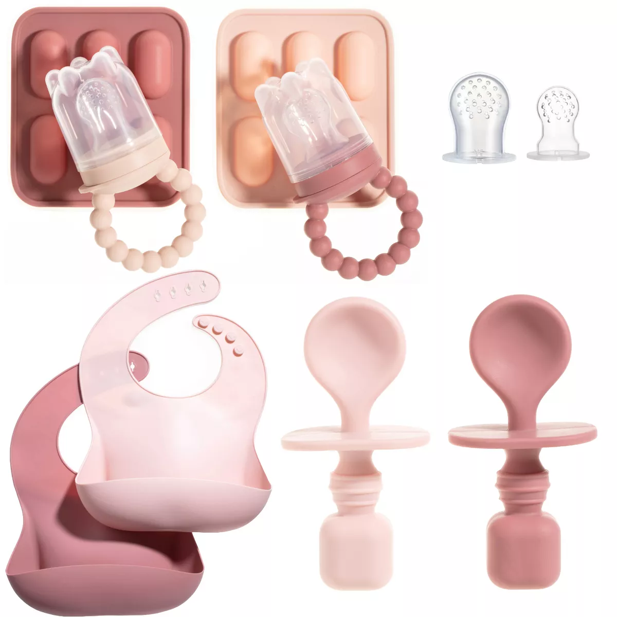 Sperric Baby Feeding Set - Fruit Feeders, Silicone Bibs & Baby Spoons for Self-Feeding- First Stage Baby Must-Haves