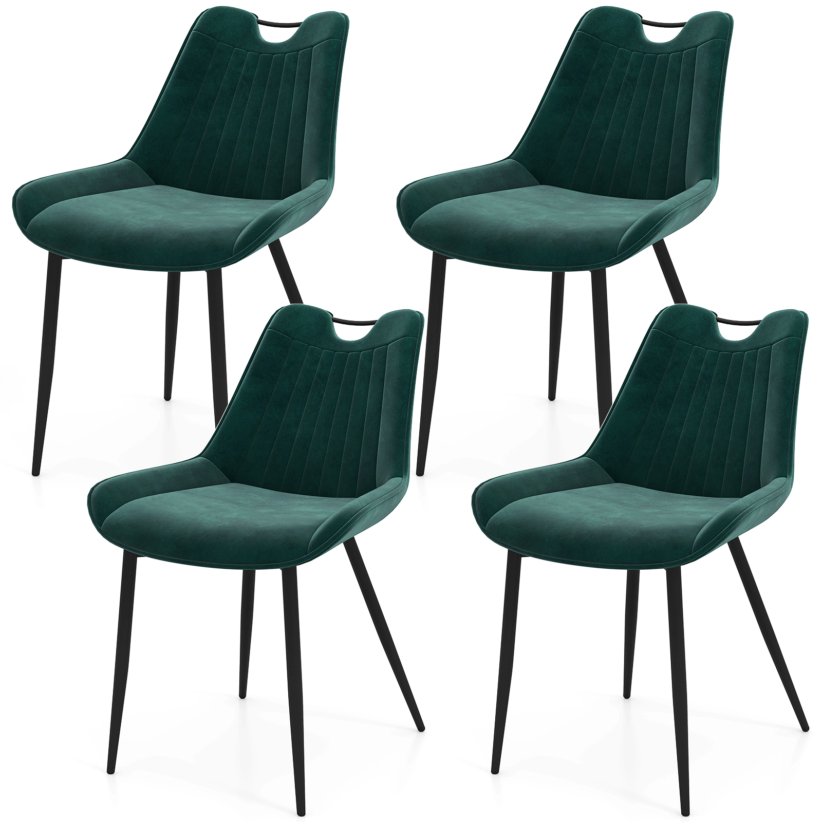 SUGIFT Set of 4 Turquoise Velvet Upholstered Dining Chairs with Black Metal Legs
