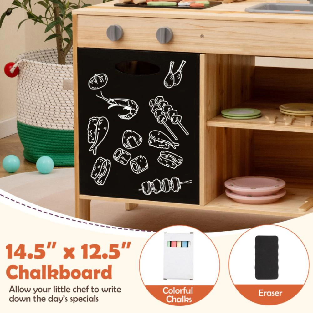 Hivvago Wooden Barbecue Grill Playset With Chalkboard And Sink And Cabinet-Natural