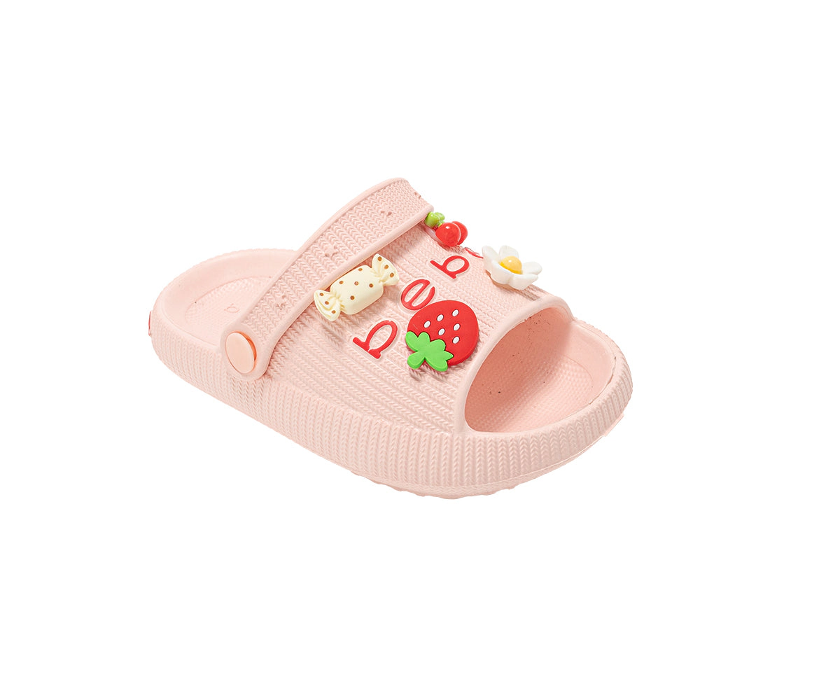 bebe Toddler Girl's EVA Slide Sandals with Fruit Charms Slip On Shoes