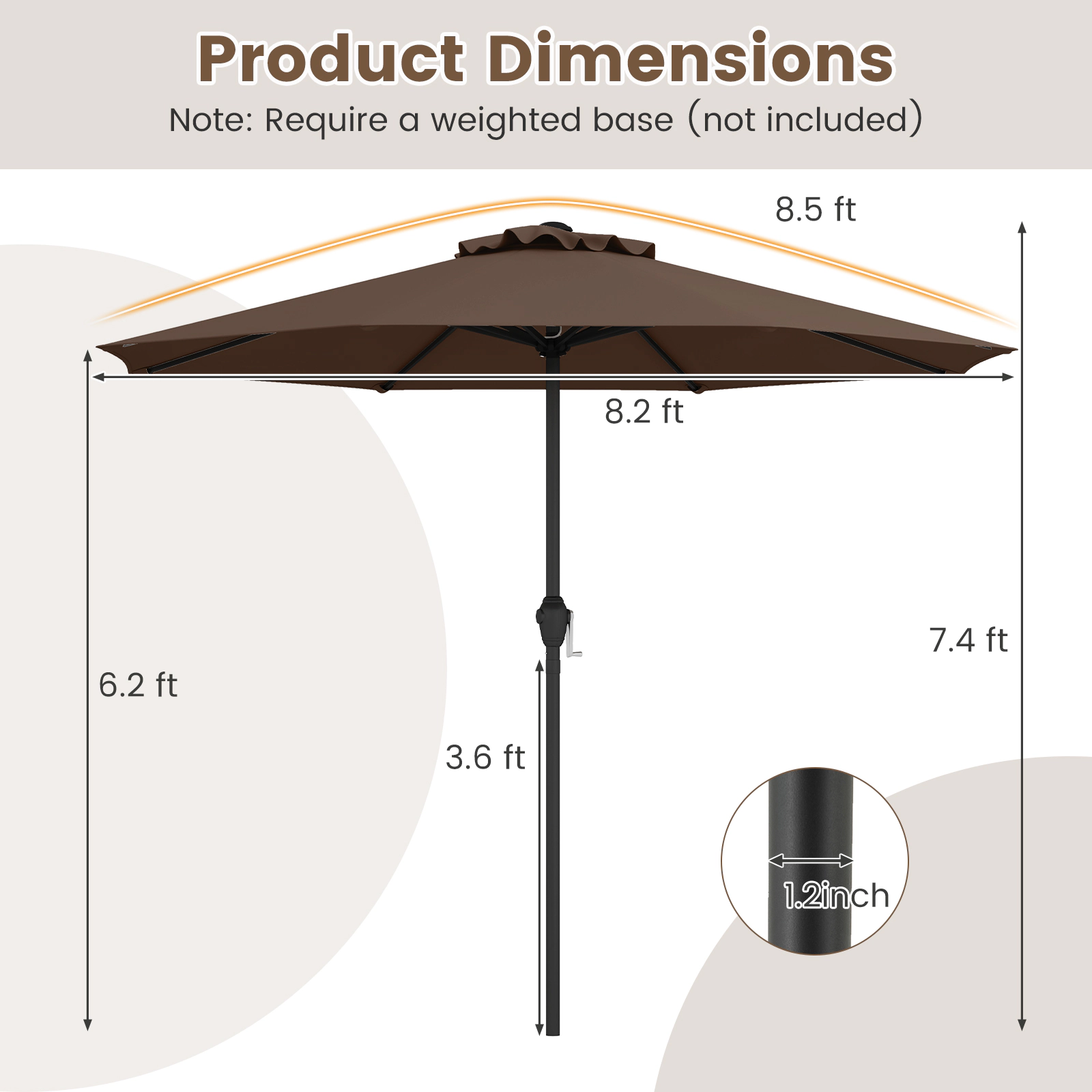 SUGIFT Coffee Crank Handle and 8 Heavy-Duty Ribs 8.5 FT Outdoor Market Patio Umbrella