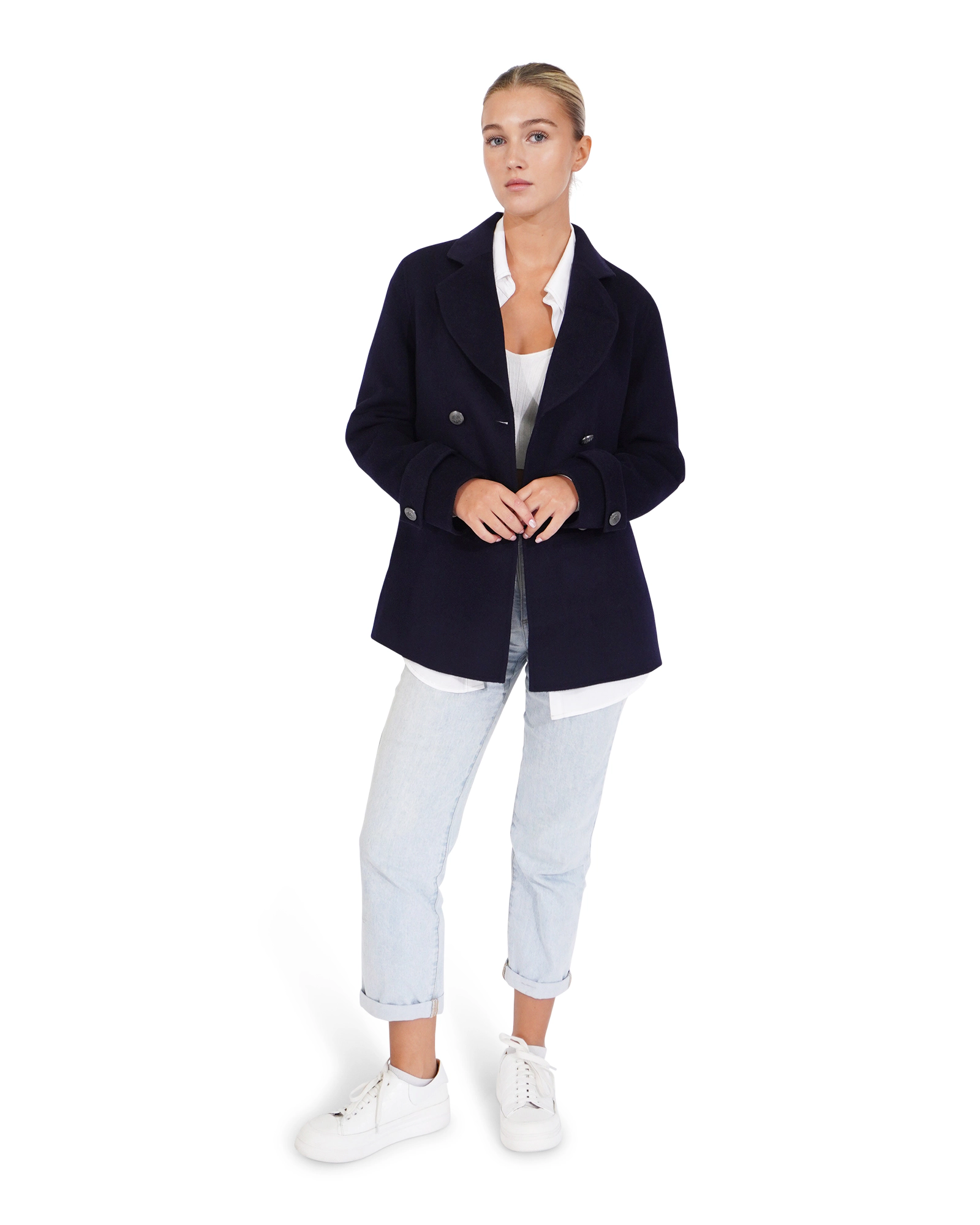 Belle & Bloom Womens Forget You Wool Blend Military Peacoat