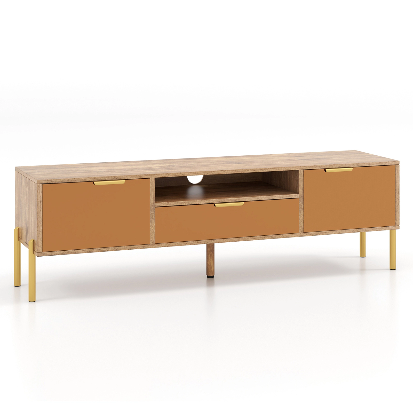 LJG Mirrored TV Stand for TV up to 65 Inch with Spacious Tabletop and 2 Storage Cabinets