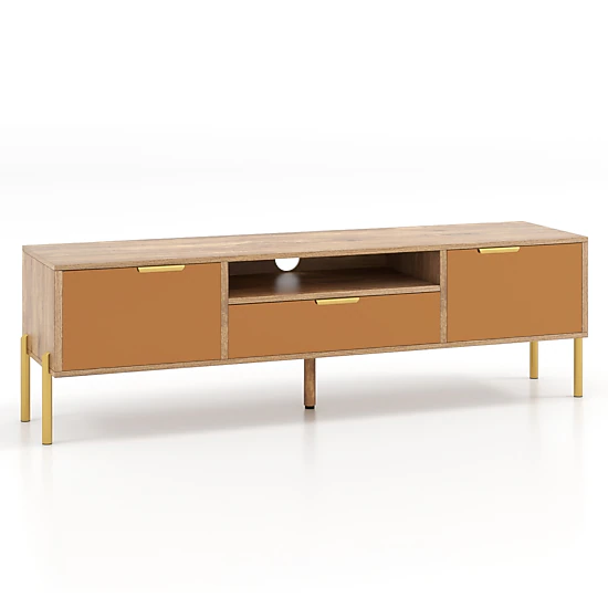 LJG Mirrored TV Stand for TV up to 65 Inch with Spacious Tabletop and 2 Storage Cabinets