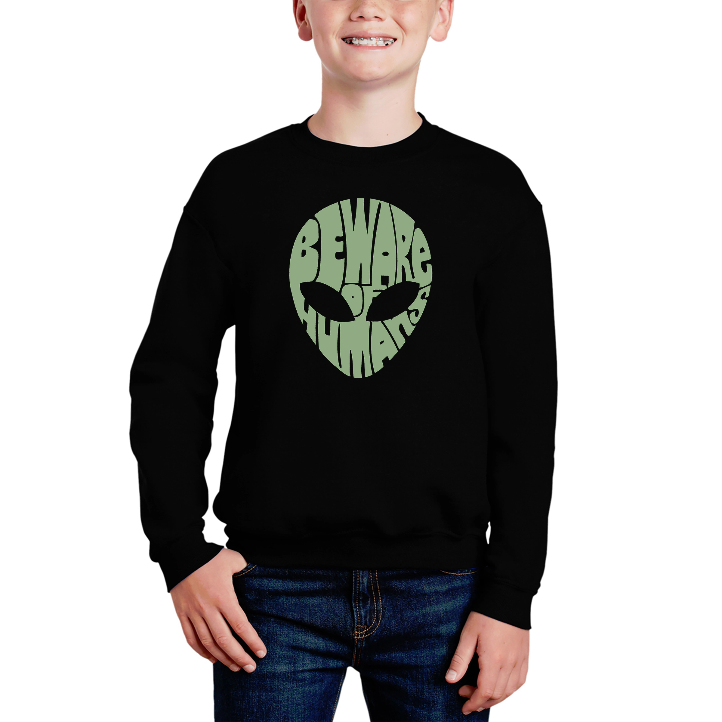 LA Pop Art Boy's Word Sweatshirt - Beware Of Humans