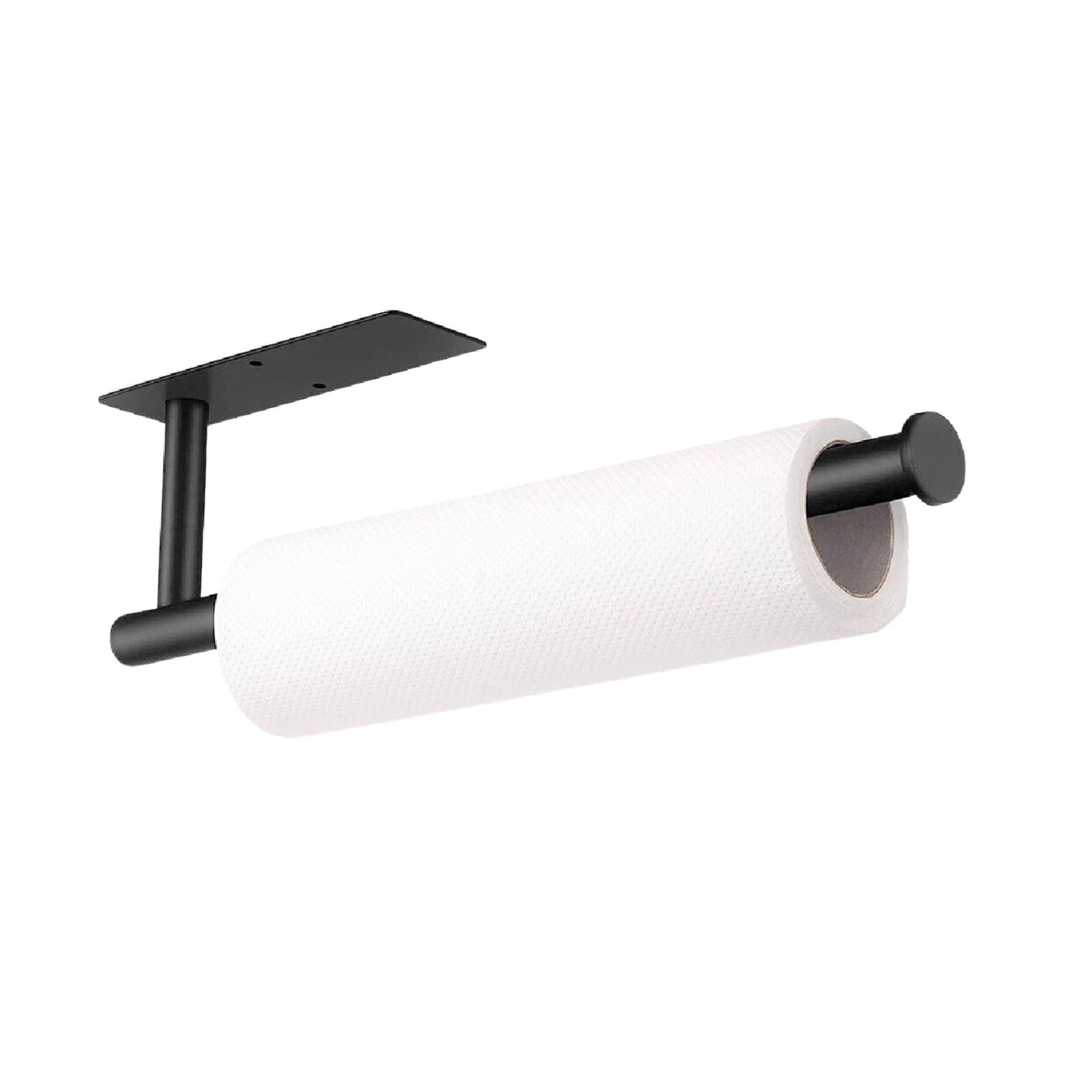 Home Collection Self-Adhesive Paper Towel Holder Black Metal Under Cabinet Rack