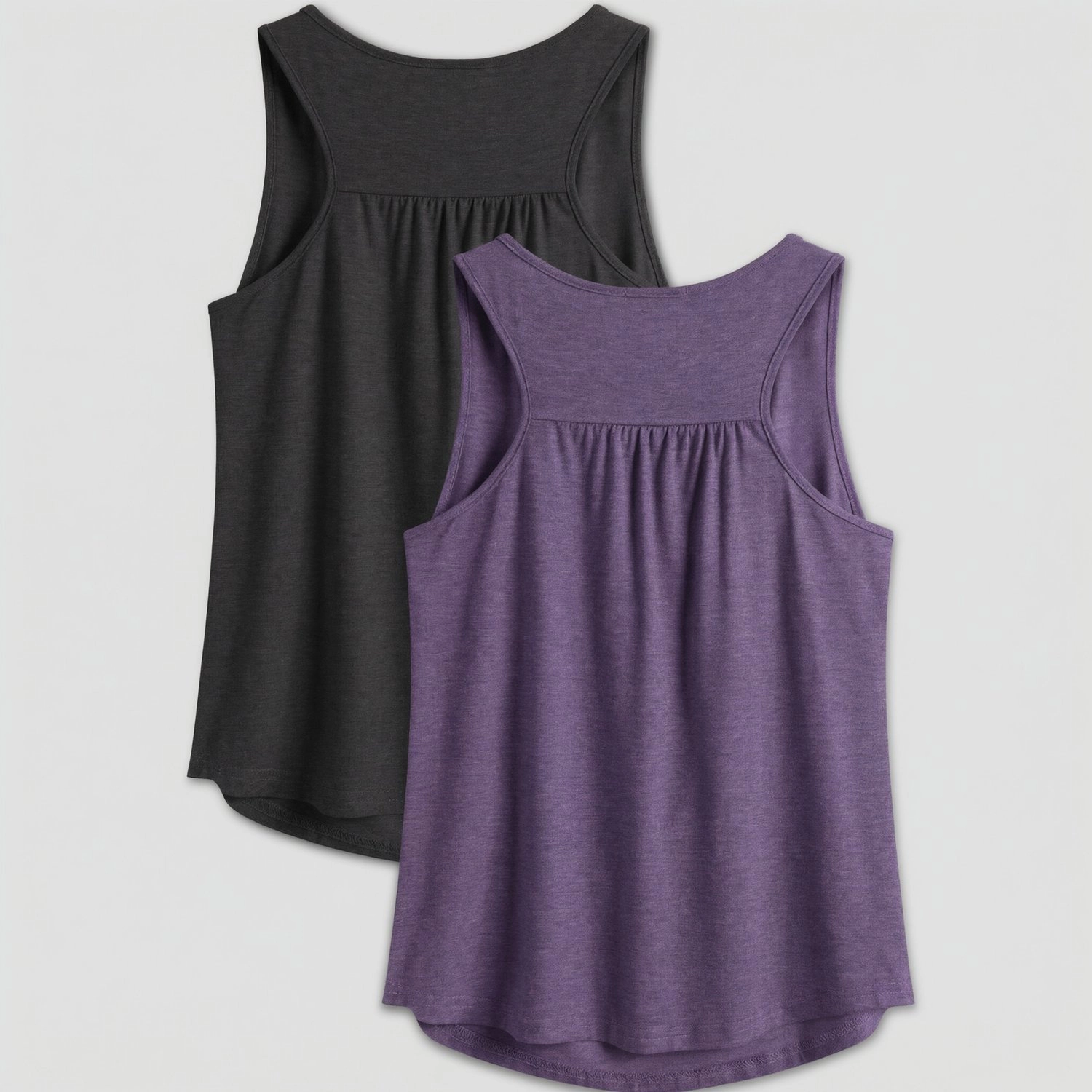 Pinspark Womens 2 Pack Sleeveless Tank Tops Scoop Neck Pleated Casual Flowy Tunics