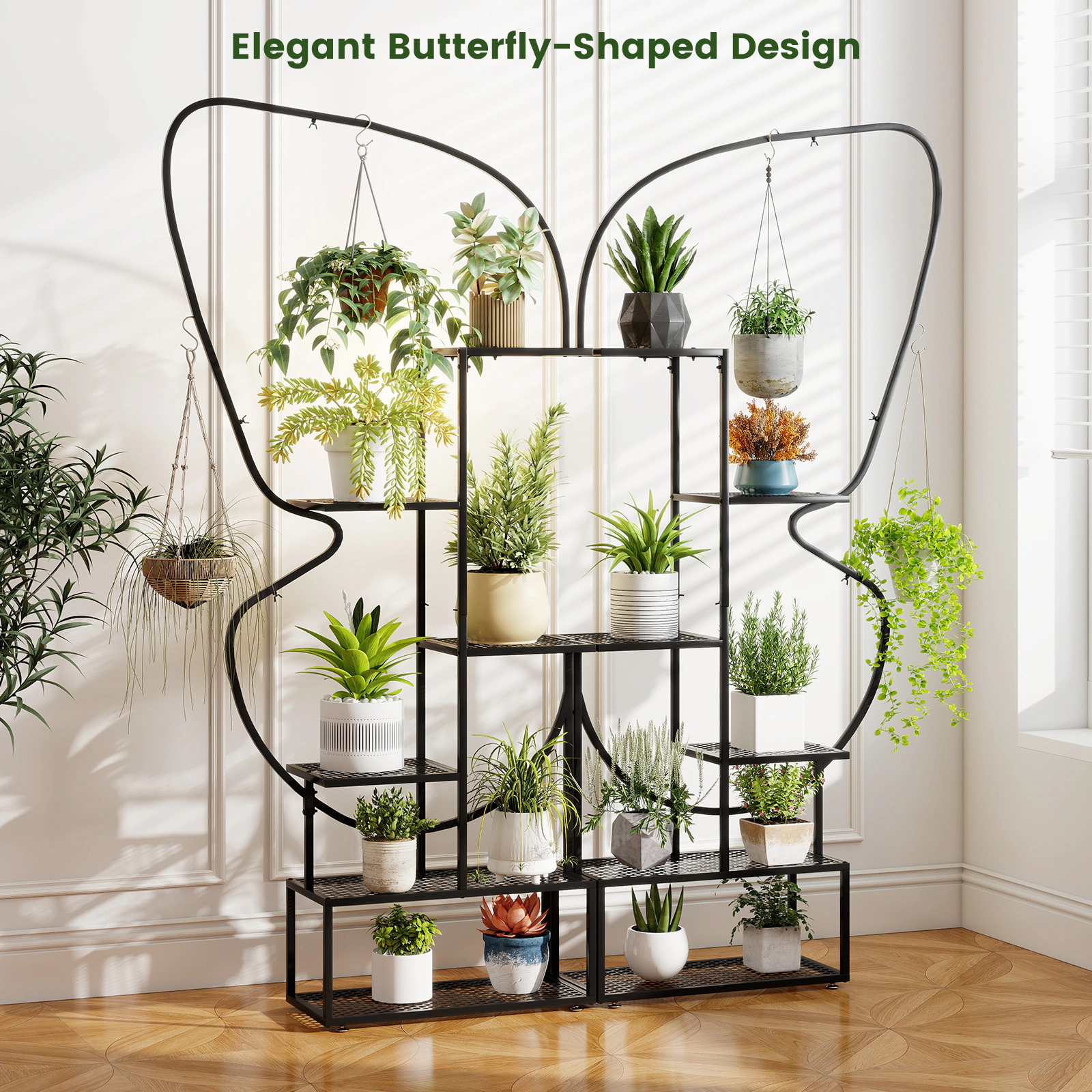 Slickblue Indoor Outdoor Plant Stand 6 Tier Metal Display Rack Black Flower Shelf Organizer