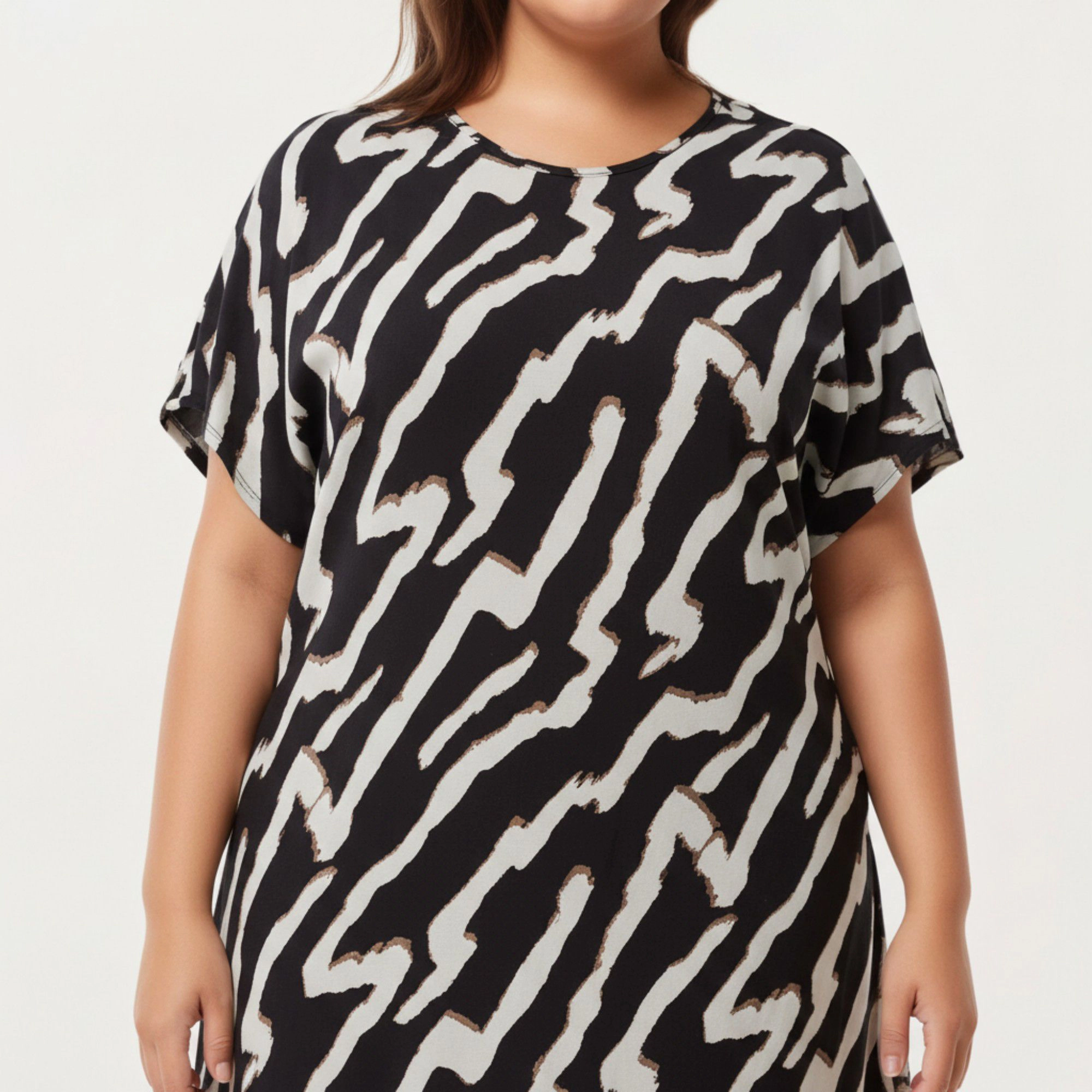 Anna-Kaci Women's Abstract Print Midi Dress Soft Draped Silhouette Relaxed Short Sleeves and Lightweight Fabric Finish