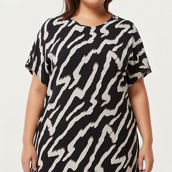 Anna-Kaci Women's Abstract Print Midi Dress Soft Draped Silhouette Relaxed Short Sleeves and Lightweight Fabric Finish