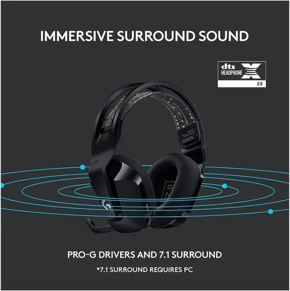 Logitech G733 Lightspeed Wireless Gaming Headset, Suspension Headband, Lightsync RGB, Blue VO!CE Mic, PRO-G Audio